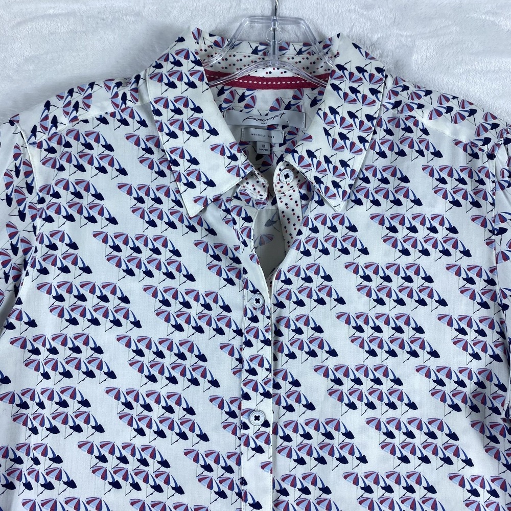 Foxcroft Shirt Women Sz 10 All Over Print Wrinkle Free Shaped 3/4 Sleeve Office